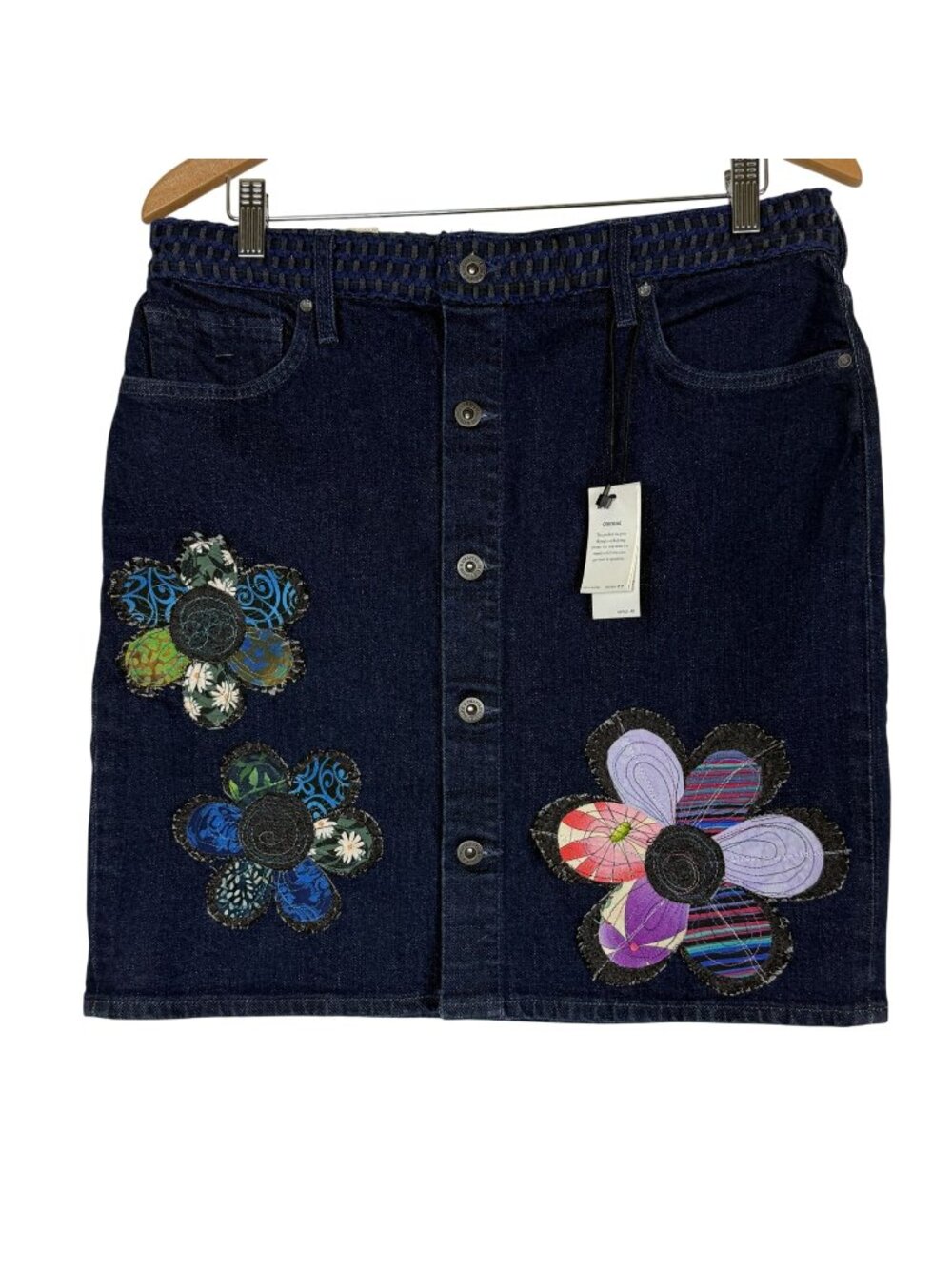 Levi’s Made & Crafted Denim Skirt 32 High Rise Floral Patch Button Front NWT